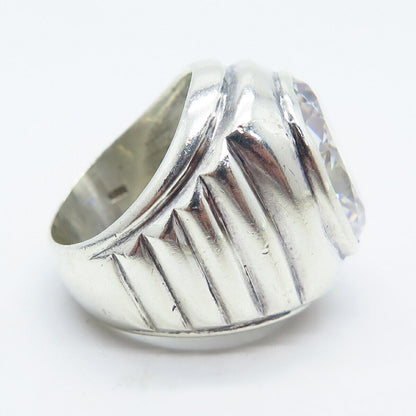 925 Sterling Silver Vintage C Z Ribbed Ring Size 6.25