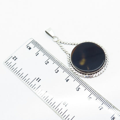 925 Sterling Silver Vintage Black Shell Braided Pendant