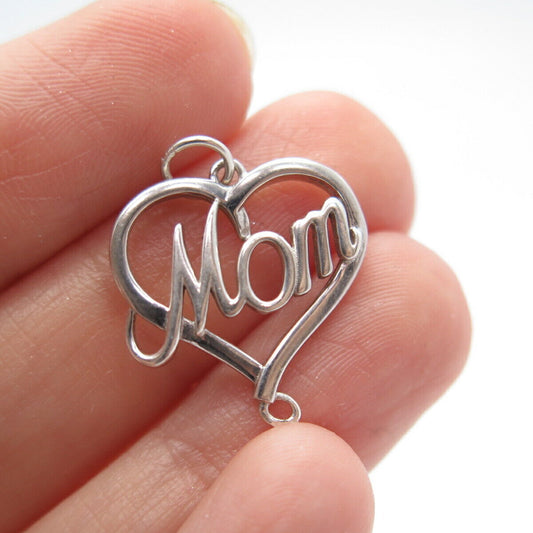 925 Sterling Silver "Mom" Love Heart Pendant