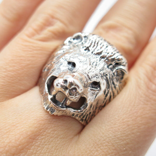 925 Sterling Silver Vintage Lion Ring Size 8.25