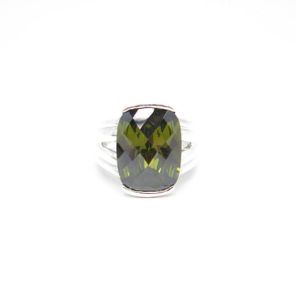 925 Sterling Silver Peridot-Tone C Z Ring Size 6