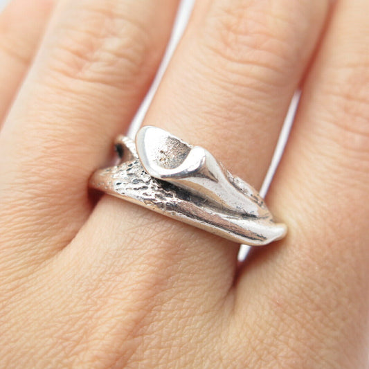 925 Sterling Silver Vintage Modernist Ring Size 7