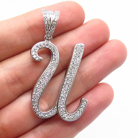 925 Sterling Silver C Z Letter "U" Initial Pendant