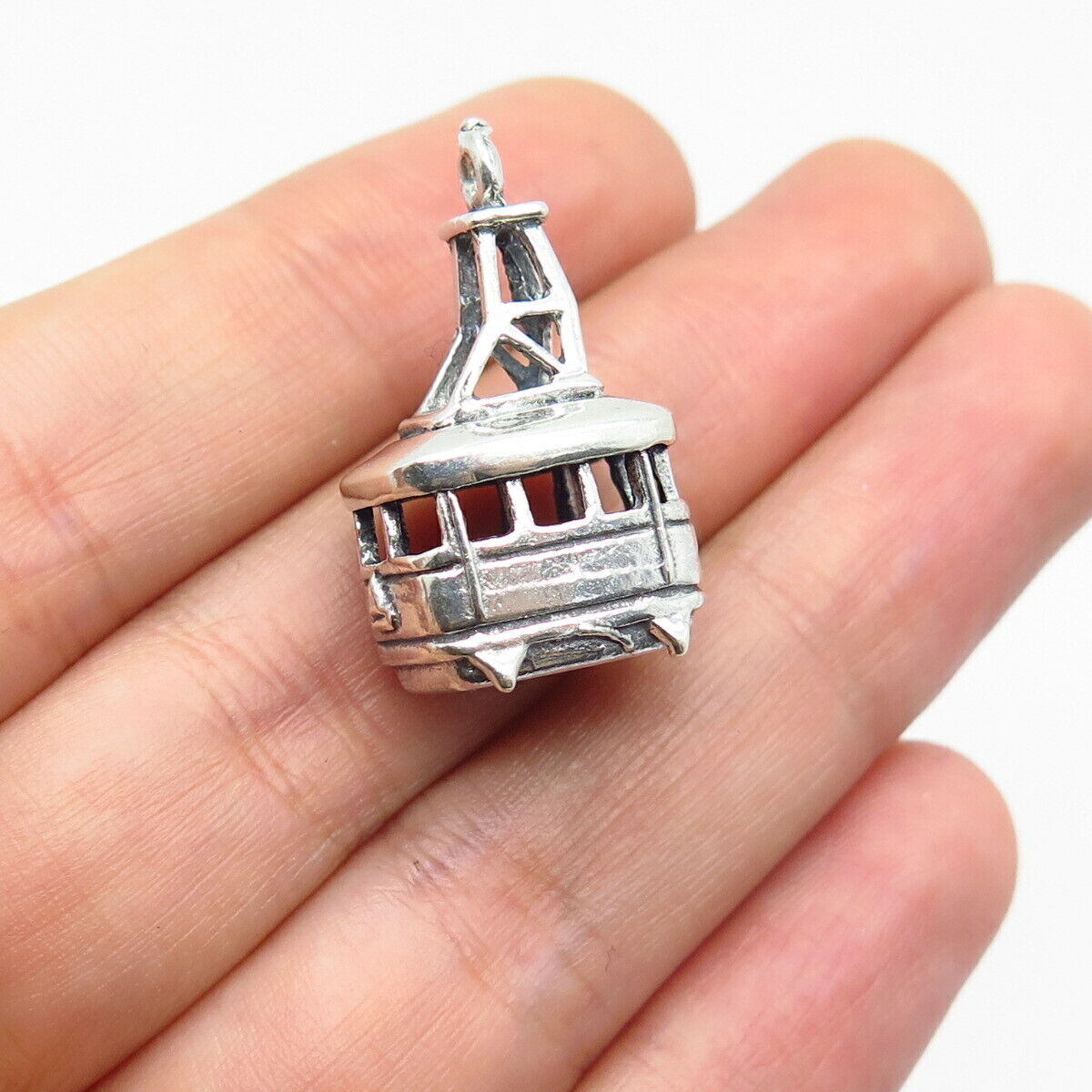 925 Sterling Silver Vintage Bell Trading Post Cable Car Charm Pendant