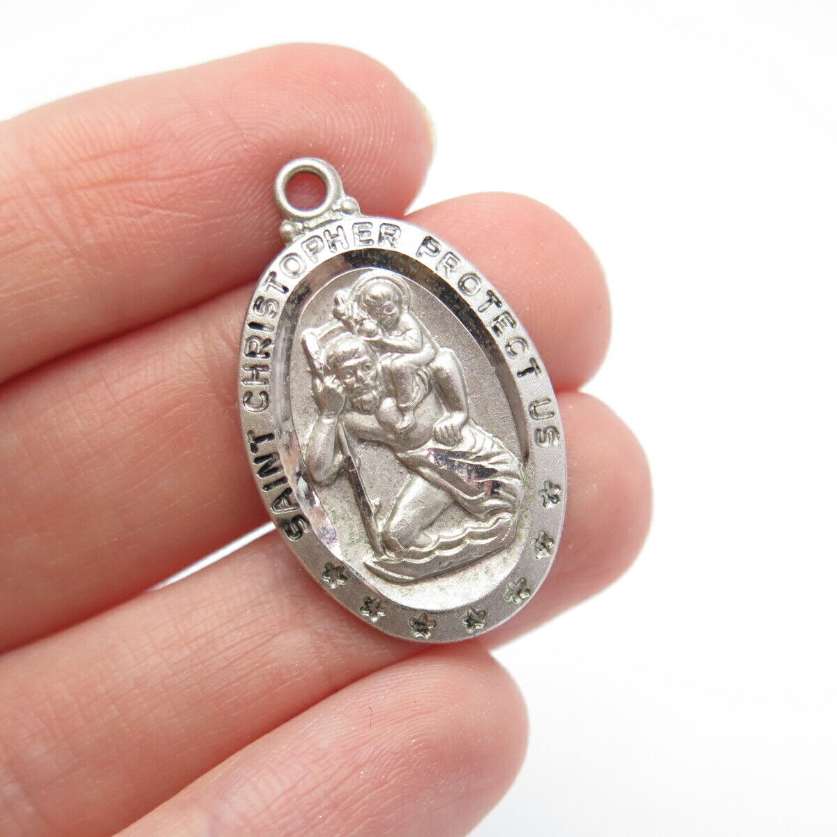 925 Sterling Silver Antique Saint Christopher Religious Medal Pendant