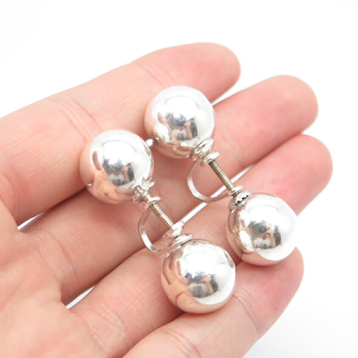 925 Sterling Silver Vintage Ball Screw Back Earrings