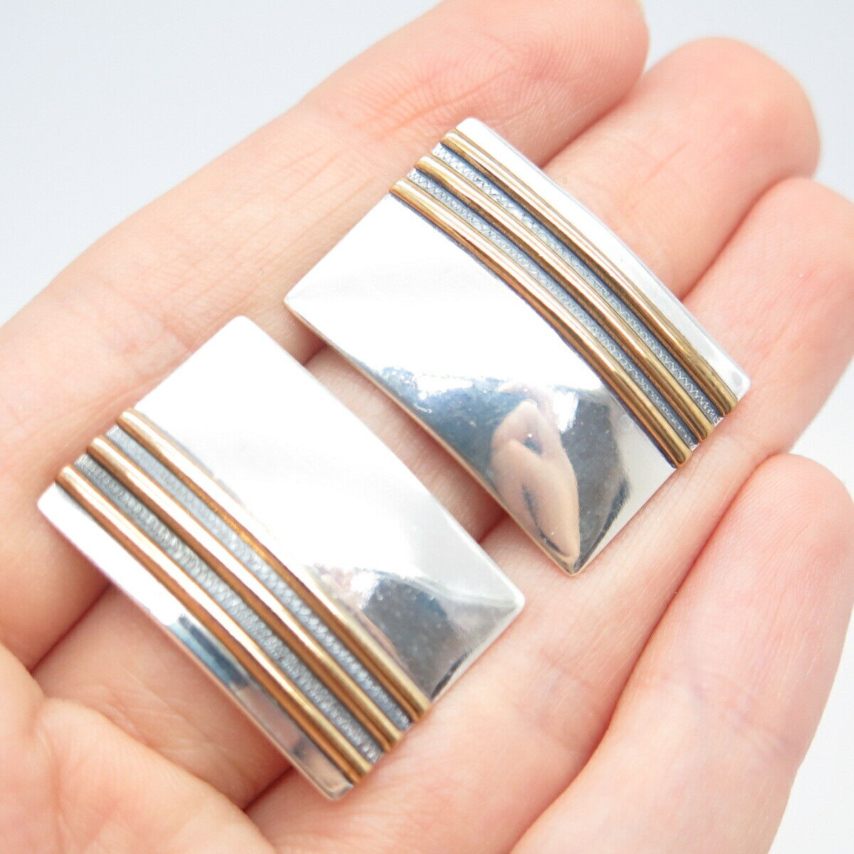 925 Sterling Silver 2-Tone Vintage Striped Earrings