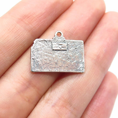 925 Sterling Silver Vintage Bell Trading Post "Kansas" State Map Charm Pendant