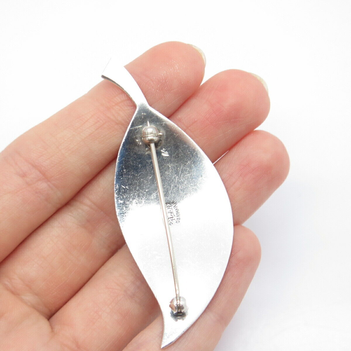 925 Sterling Silver Vintage Denmark Brdr. Bjerring Abstract Leaf Pin Brooch