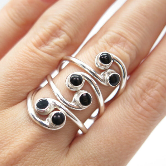 925 Sterling Silver Vintage Real Black Onyx Gemstone Statement Ring Size 7.5