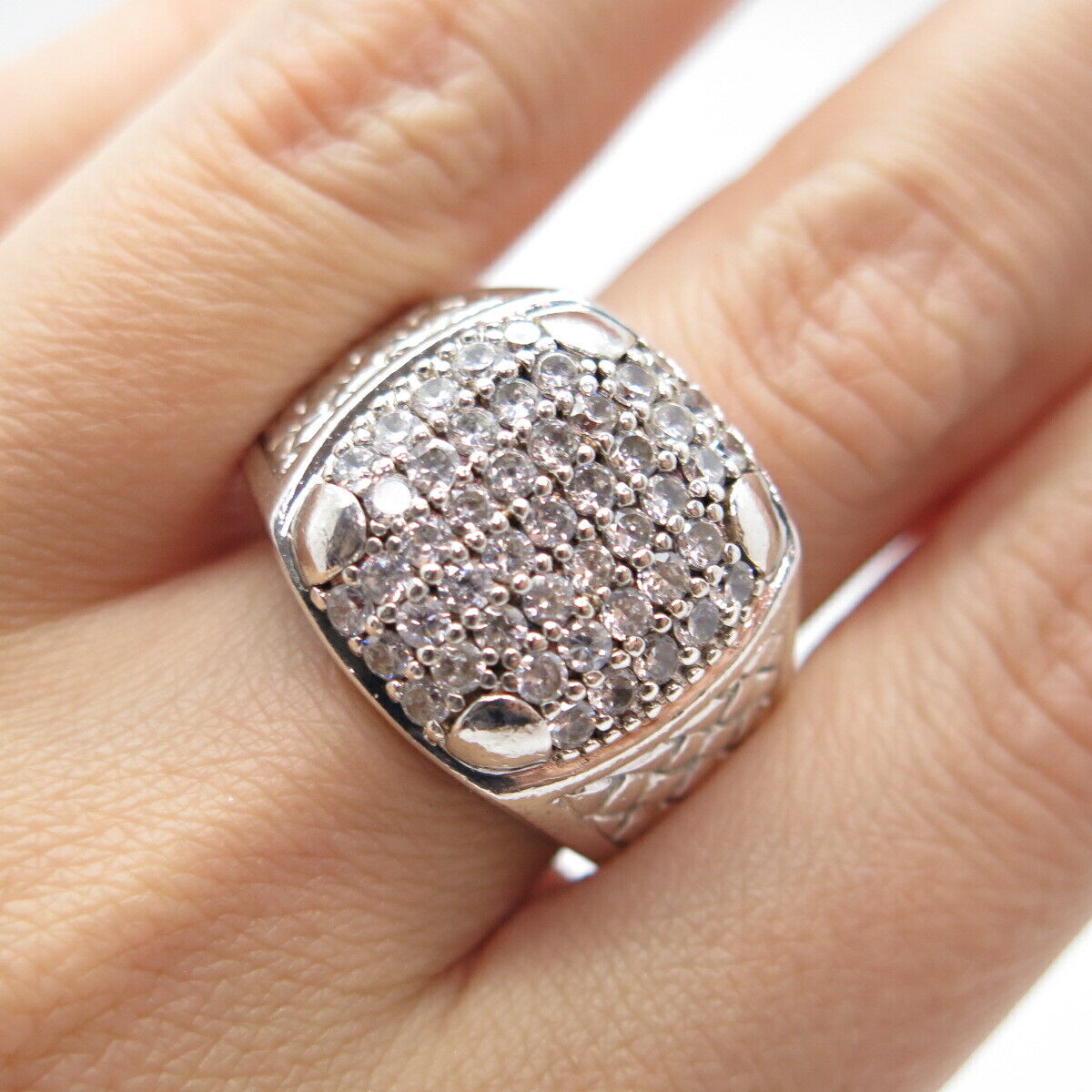 925 Sterling Silver Pave C Z Ring Size 12