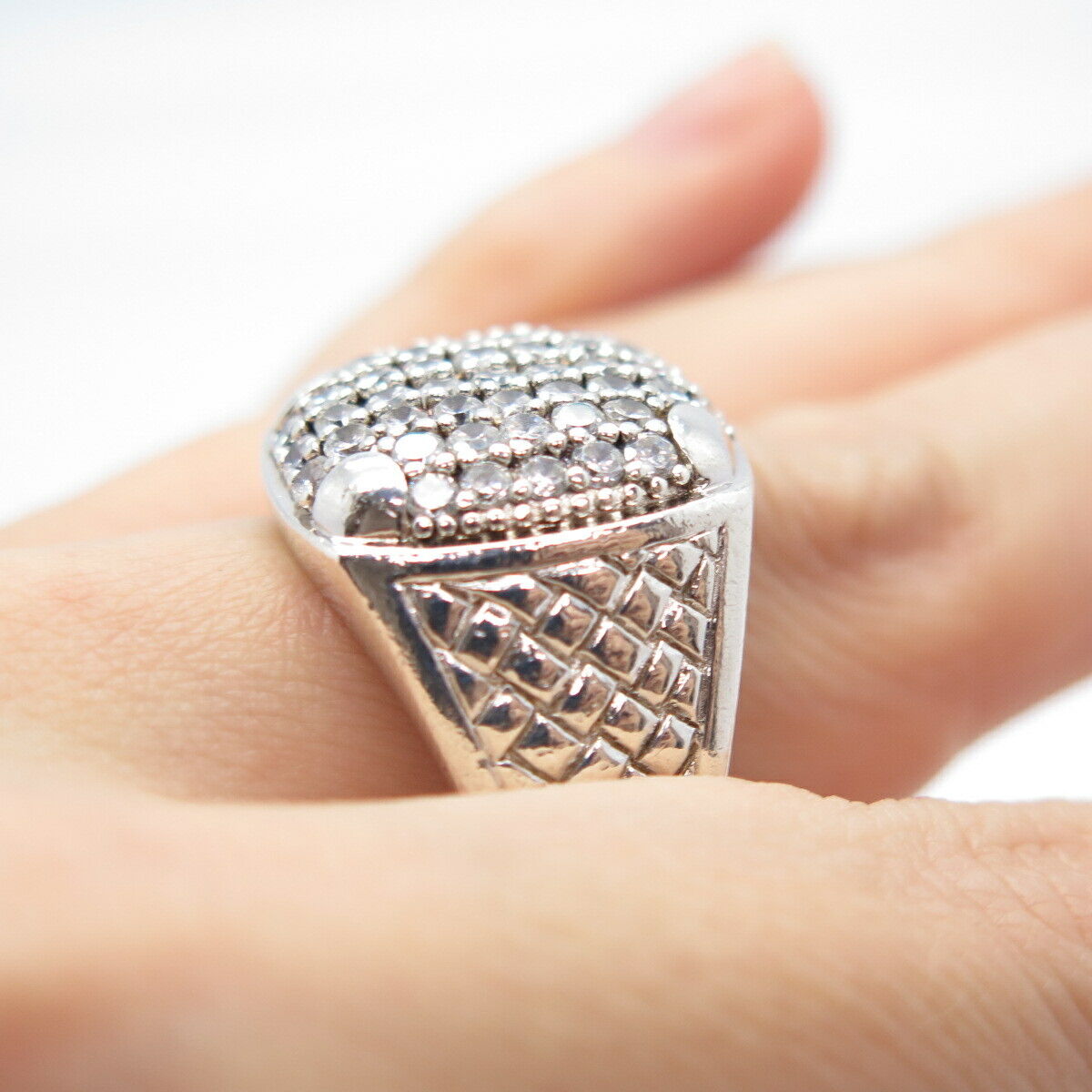 925 Sterling Silver Pave C Z Ring Size 12