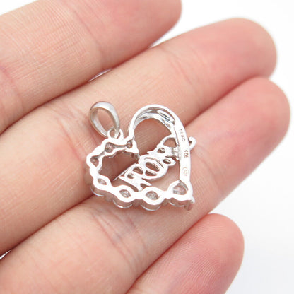 925 Sterling Silver C Z "MOM" Open Heart Charm Pendant