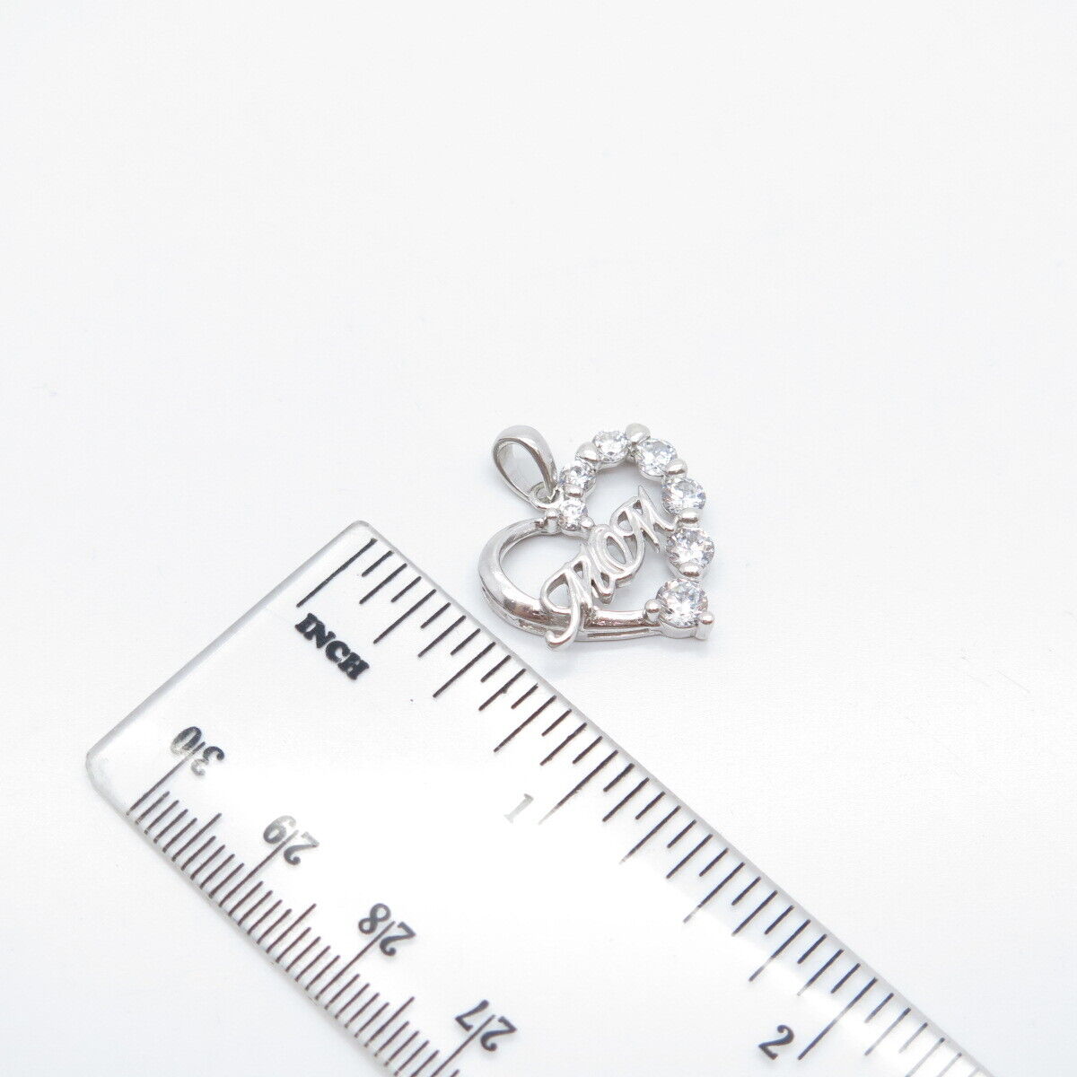 925 Sterling Silver C Z "MOM" Open Heart Charm Pendant