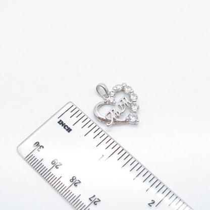 925 Sterling Silver C Z "MOM" Open Heart Charm Pendant