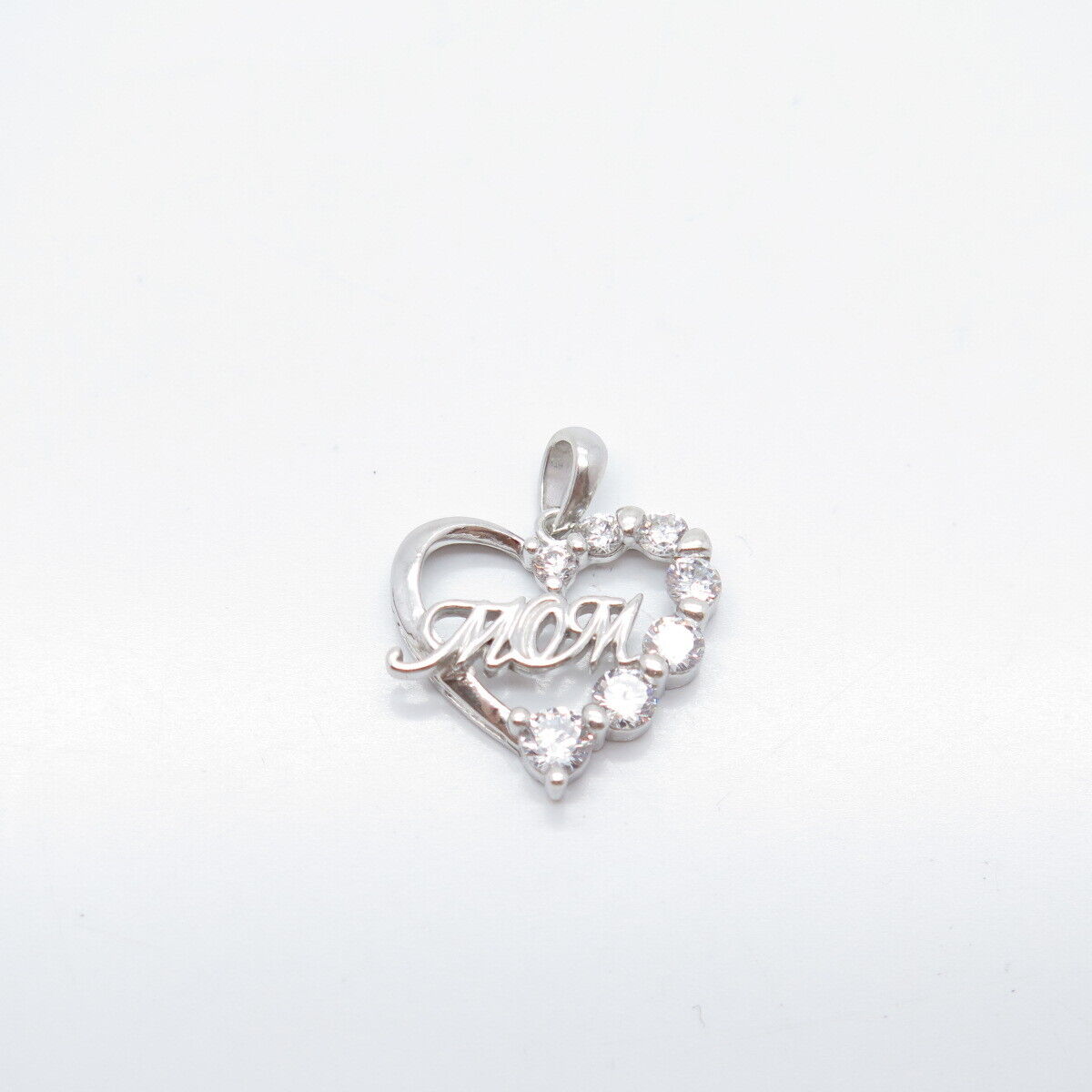 925 Sterling Silver C Z "MOM" Open Heart Charm Pendant