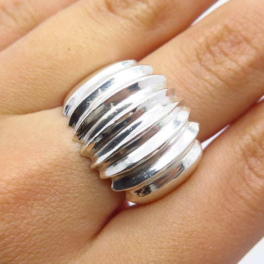 925 Sterling Silver Vintage Ribbed Wide Ring Size 10