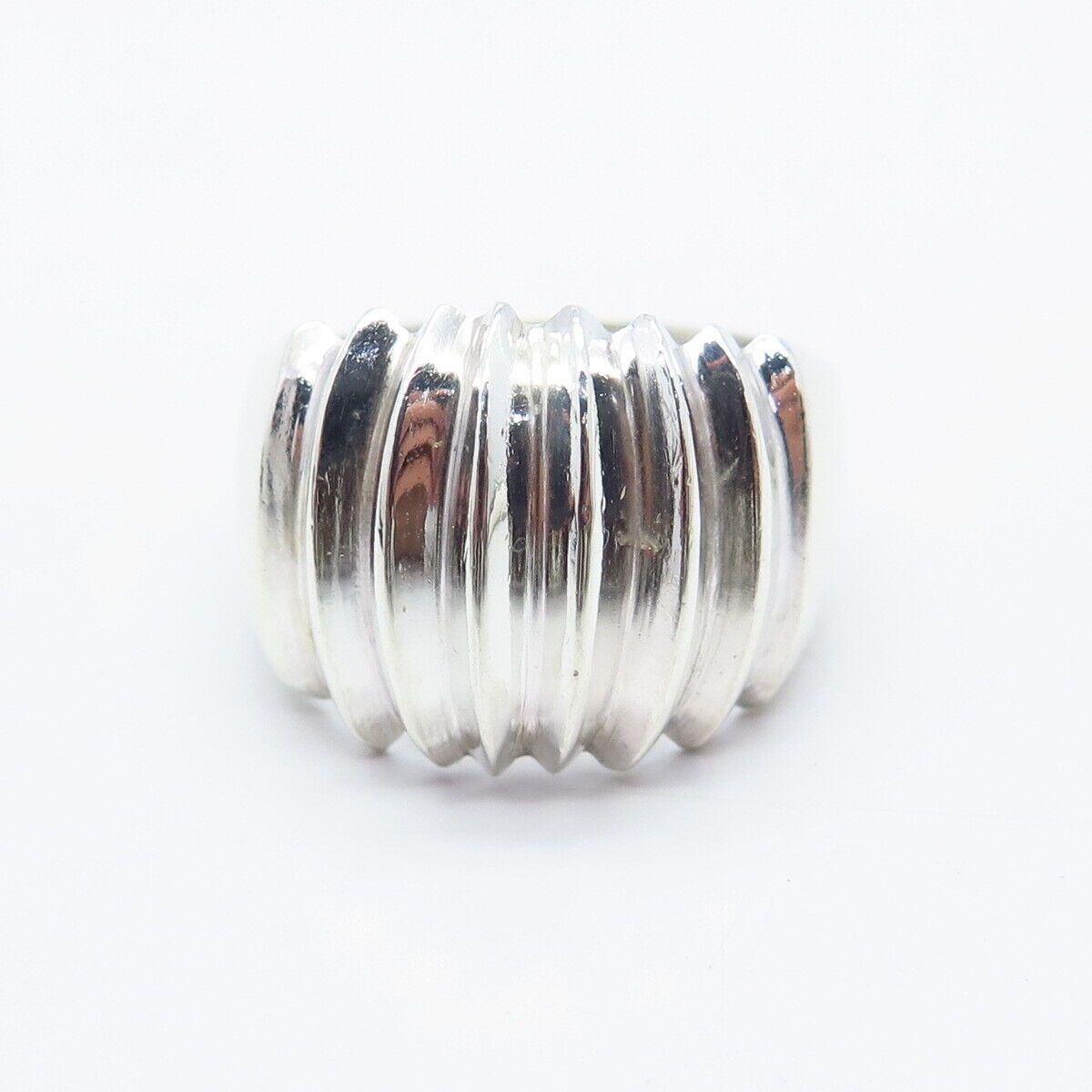 925 Sterling Silver Vintage Ribbed Wide Ring Size 10