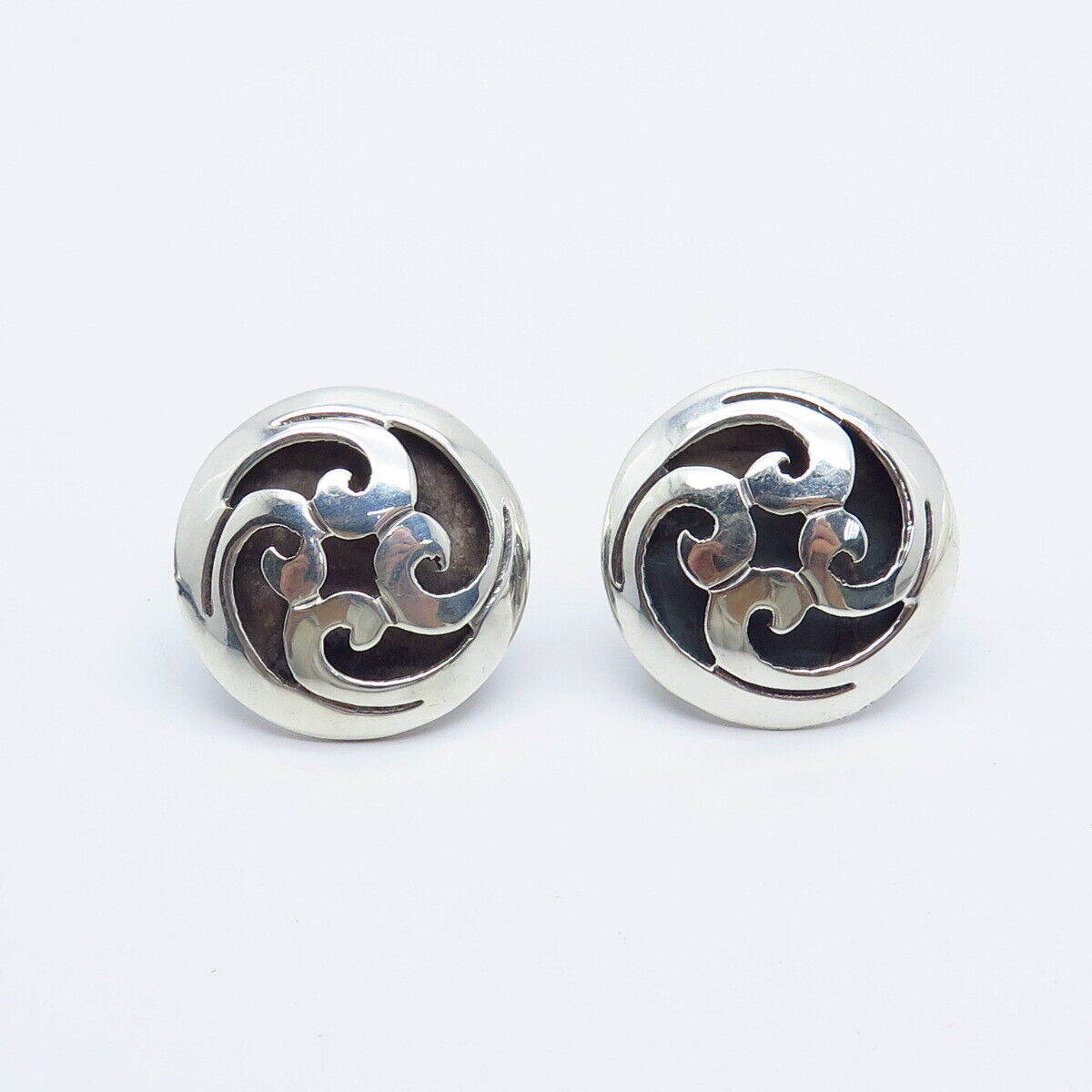 925 Sterling Silver Vintage Mexico Taxco Swirl Screw Back Earrings