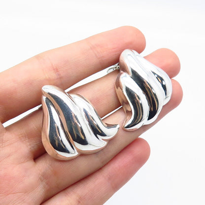 925 Sterling Silver Vintage Mexico Ribbed Wing Clip On Earrings