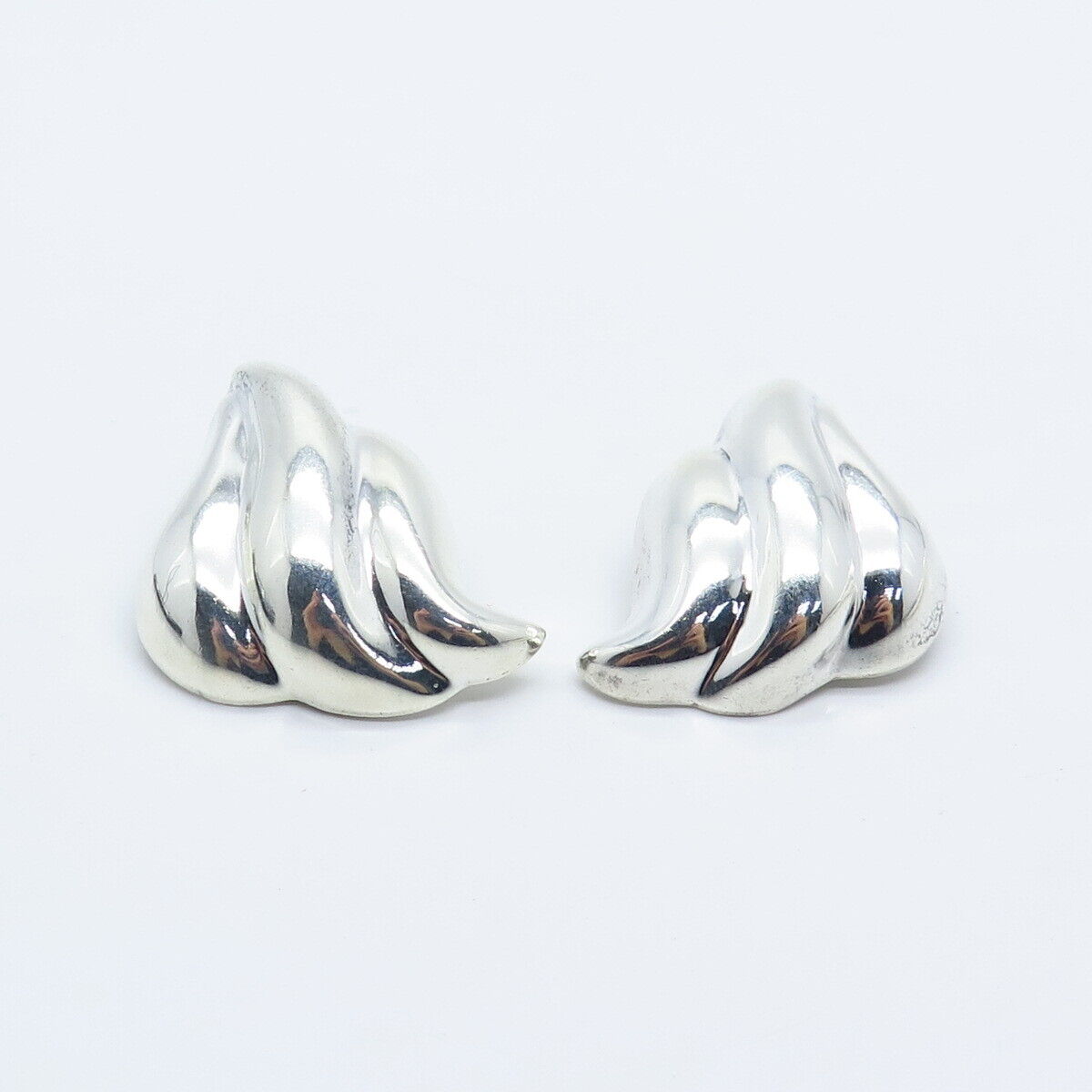 925 Sterling Silver Vintage Mexico Ribbed Wing Clip On Earrings