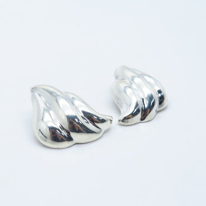 925 Sterling Silver Vintage Mexico Ribbed Wing Clip On Earrings