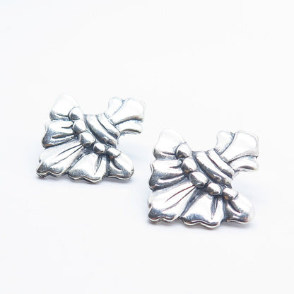 925 Sterling Silver Vintage Ribbed Dotted Stud Earrings