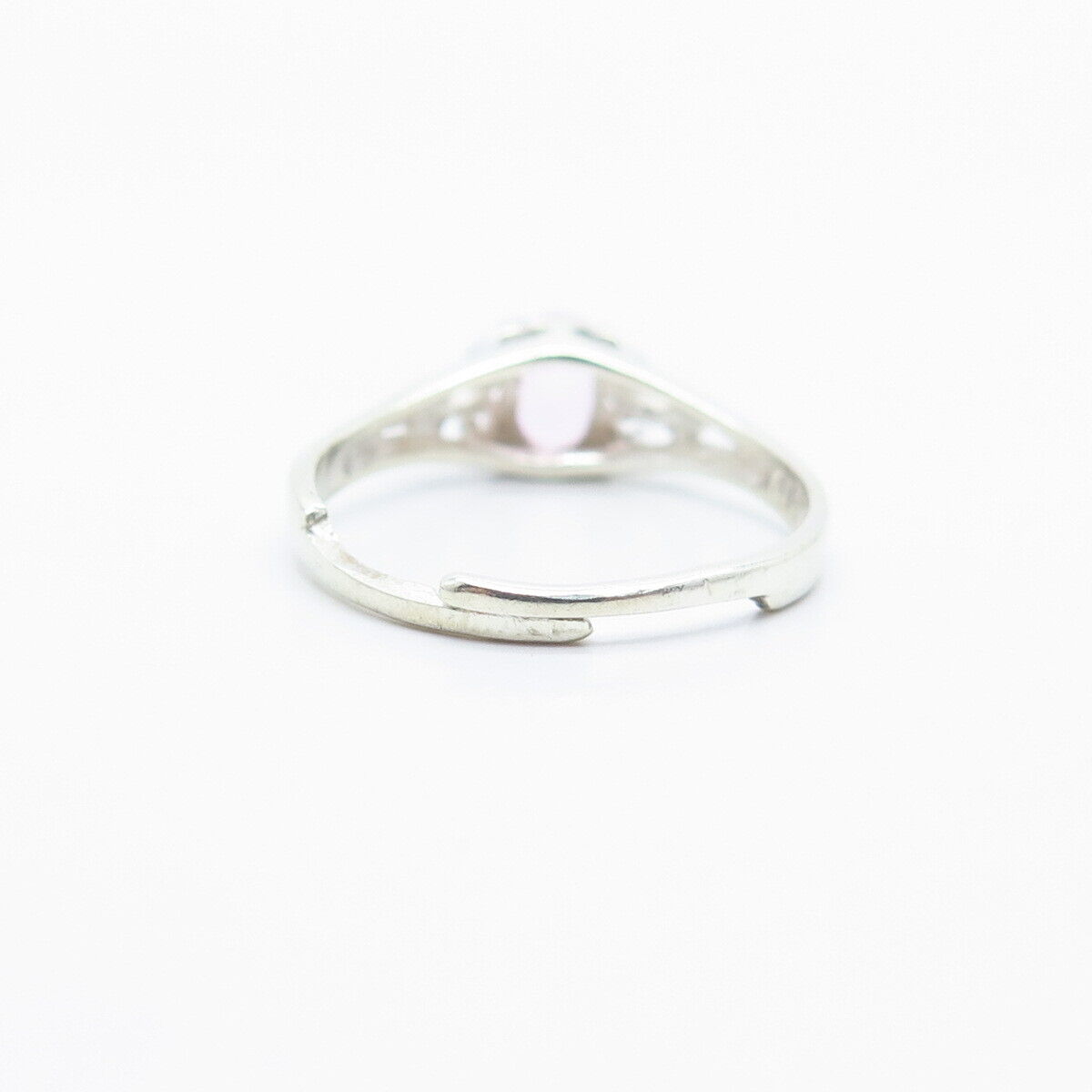 925 Sterling Silver Pink C Z Adjustable Ring Size 6.5