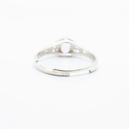 925 Sterling Silver Pink C Z Adjustable Ring Size 6.5