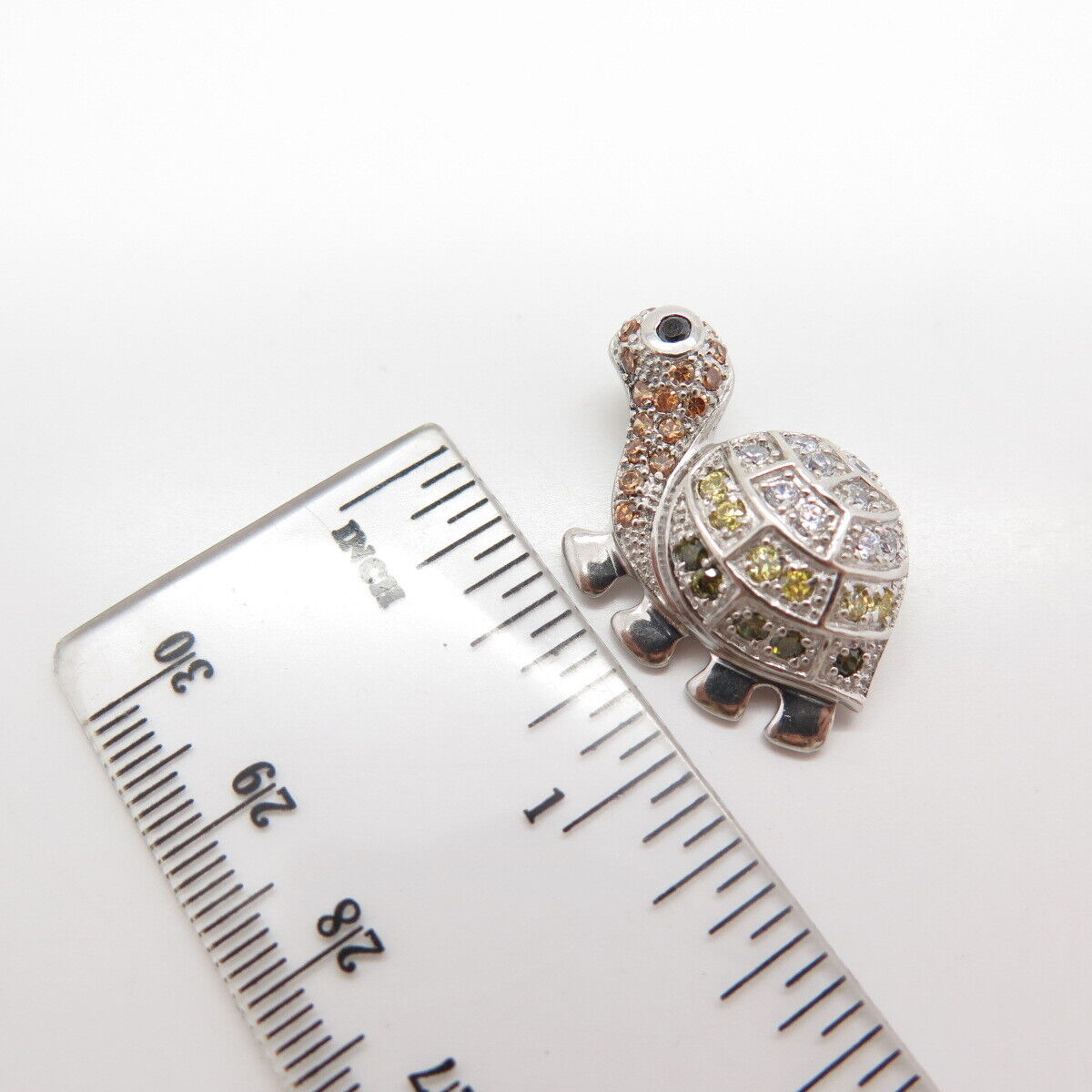 925 Sterling Silver White Citrine & Champagne-Tone C Z Tortoise Slide Pendant