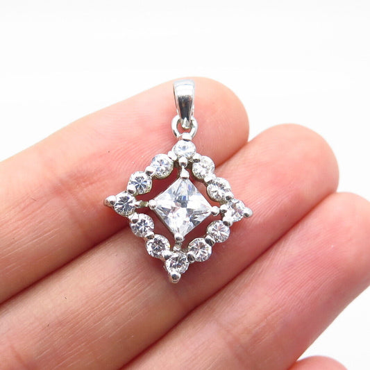 925 Sterling Silver C Z Rhombus Charm Pendant