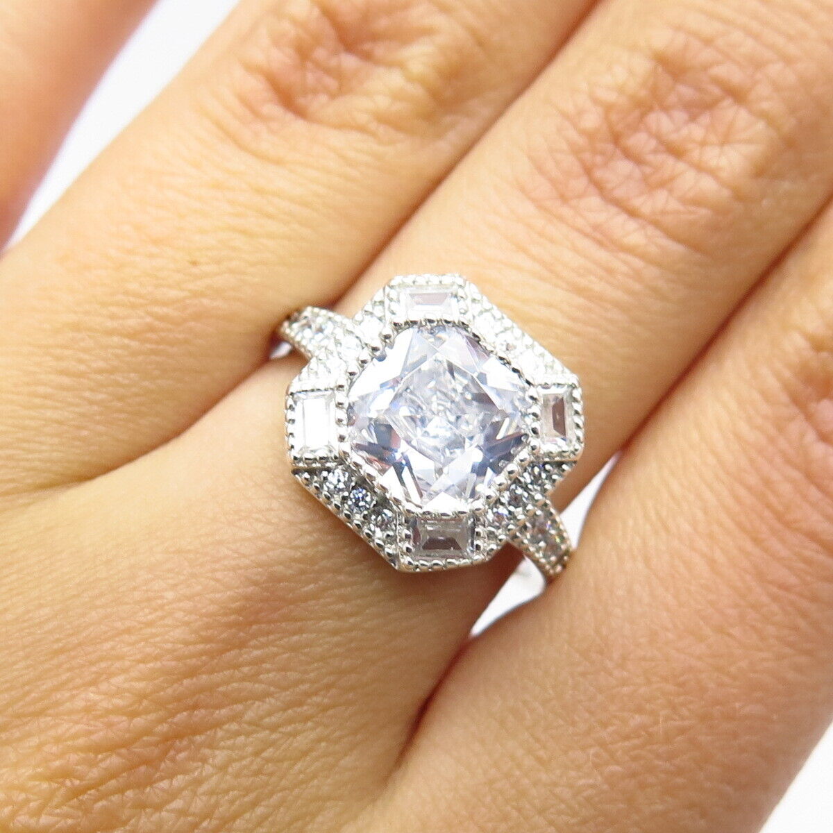 925 Sterling Silver Multi-C Z Ring Size 7