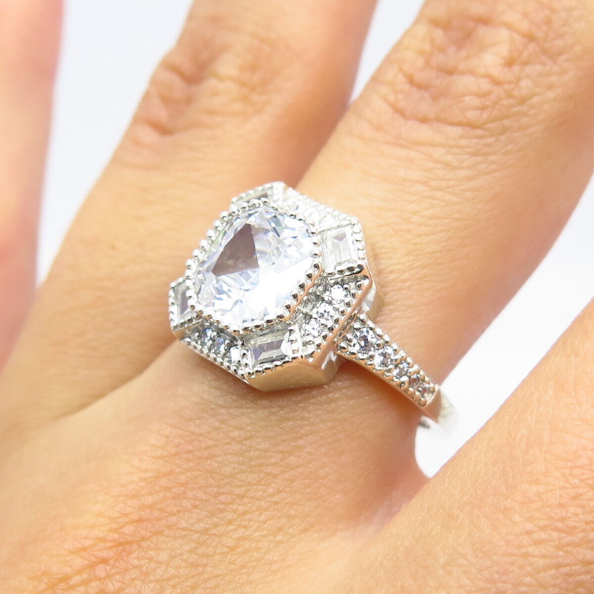 925 Sterling Silver Multi-C Z Ring Size 7