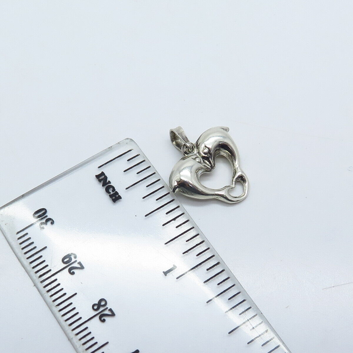 925 Sterling Silver Vintage Friendly Dolphins Heart Charm Pendant