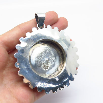 925 Sterling Silver Vintage Mexico Real Obsidian Gem Carved Tribal Face Pendant