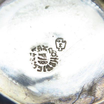 925 Sterling Silver Vintage Mexico Real Obsidian Gem Carved Tribal Face Pendant