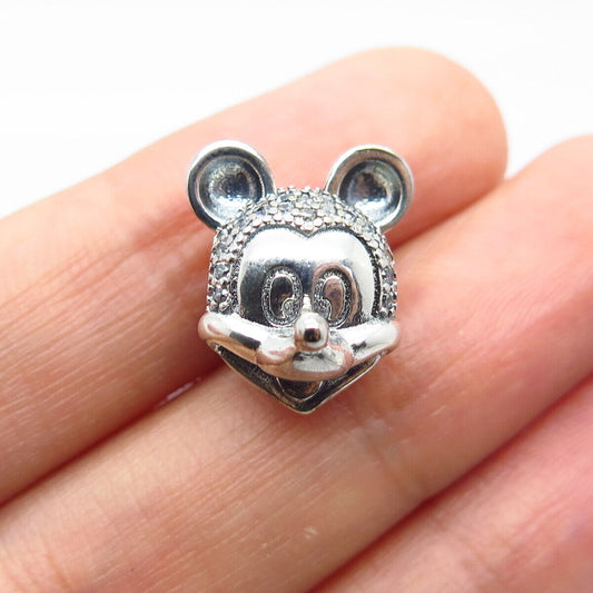 925 Sterling Silver C Z Mickey Mouse Bead Charm