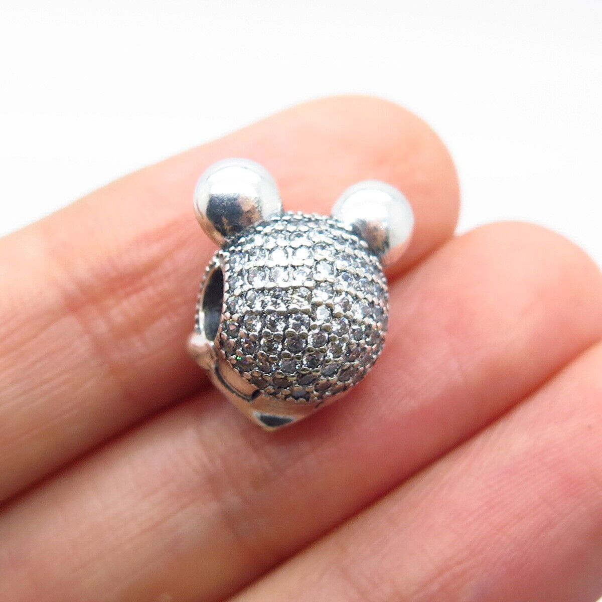 925 Sterling Silver C Z Mickey Mouse Bead Charm