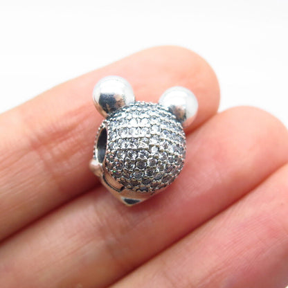 925 Sterling Silver C Z Mickey Mouse Bead Charm