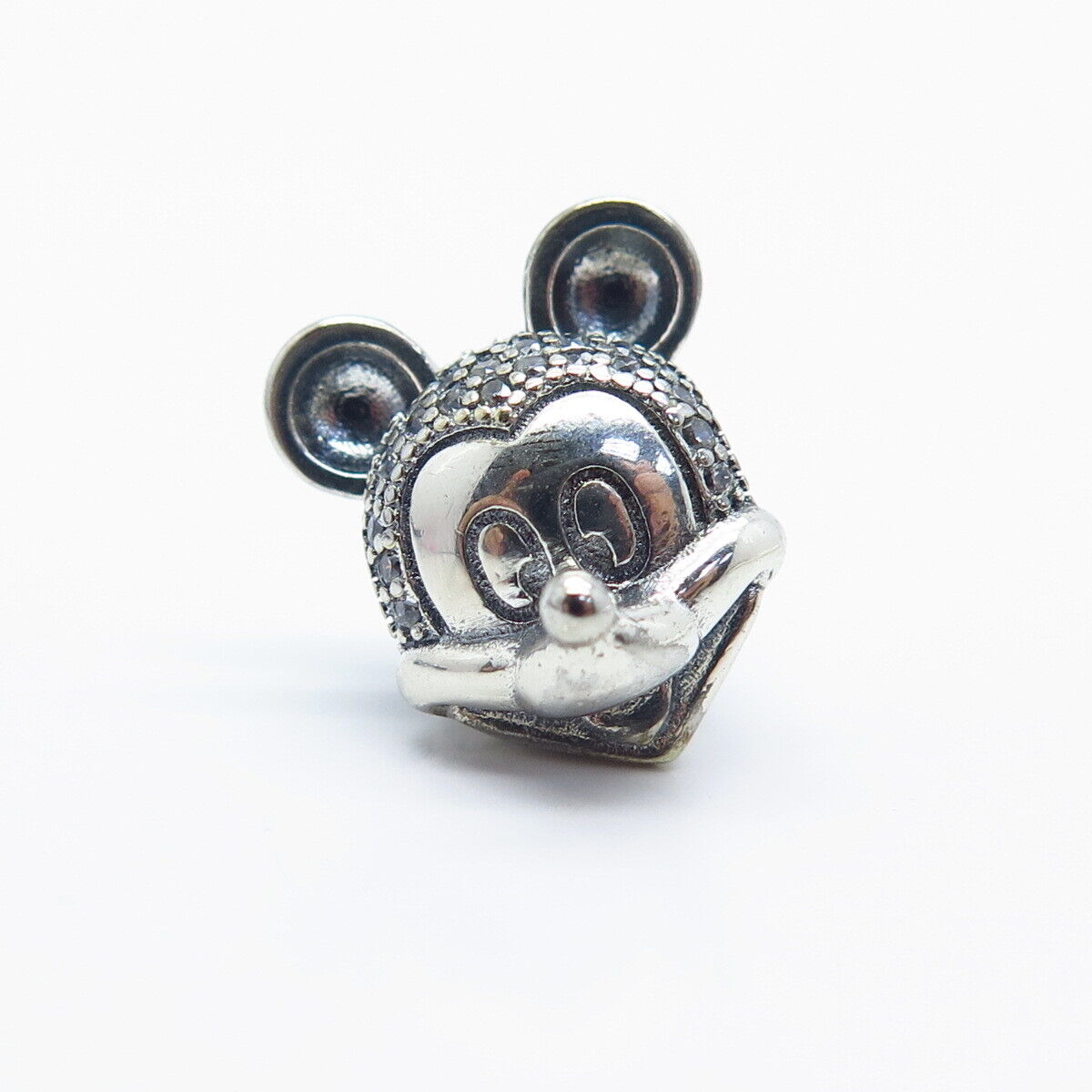 925 Sterling Silver C Z Mickey Mouse Bead Charm