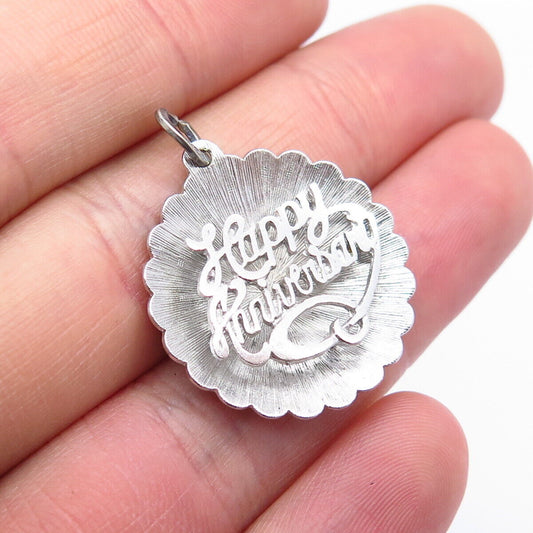 925 Sterling Silver Vintage "Happy Anniversary" Textured Pendant