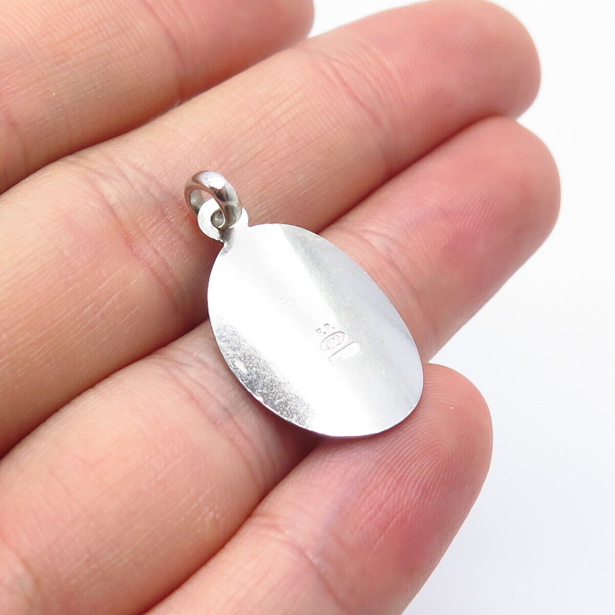 800 Silver Vintage Enamel Woman Profile Concave Oval Pendant