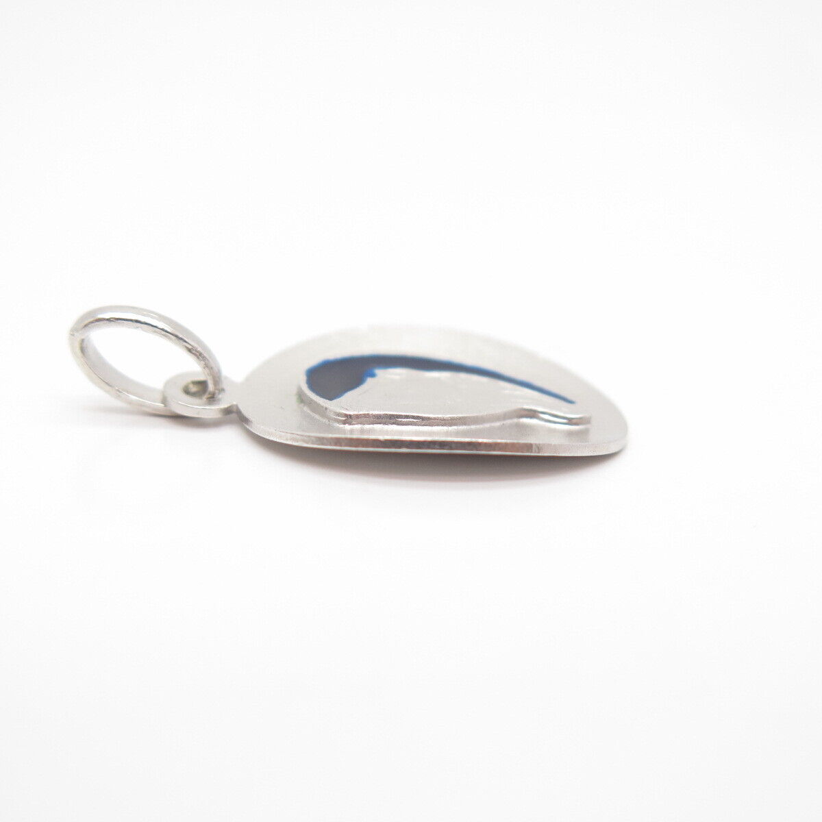 800 Silver Vintage Enamel Woman Profile Concave Oval Pendant