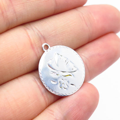 925 Sterling Silver Vintage Van Dell Enamel Butterfly Floral Pendant