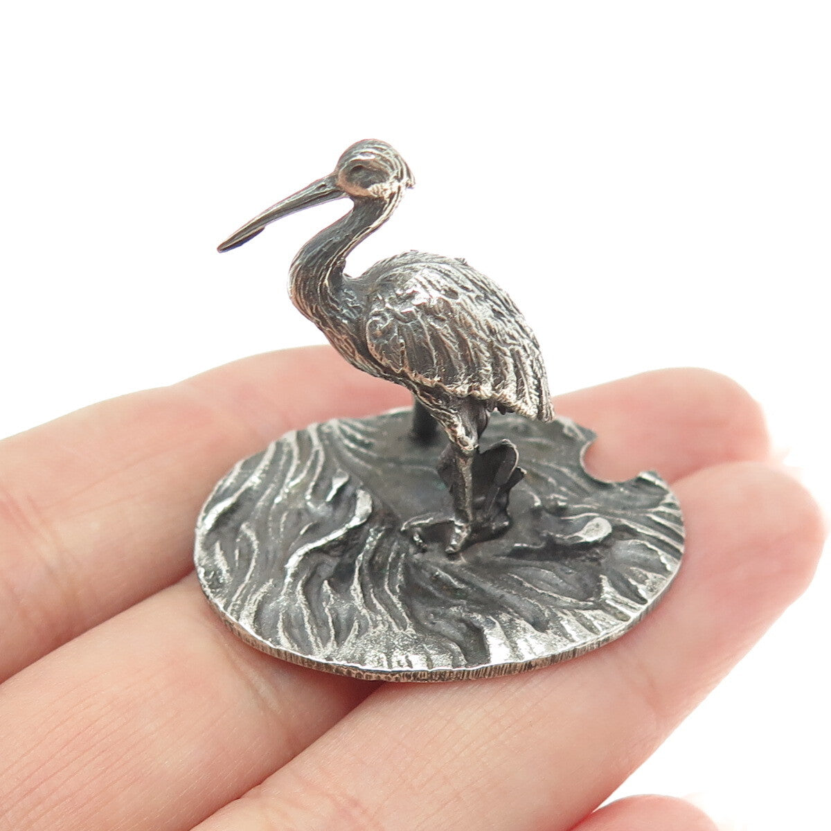 FRANCESCO CAPUTO 800 Silver Antique Italy Stork Bird Oxidized Miniature Figurine