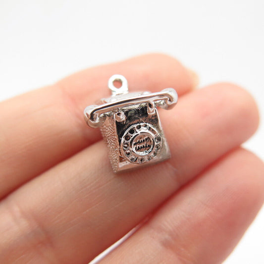 925 Sterling Silver Vintage Retro Phone Charm Pendant