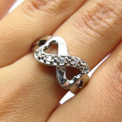 925 Sterling Silver C Z Heart Infinity Ring Size 6