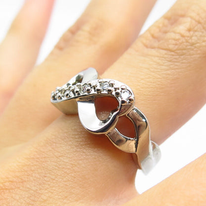 925 Sterling Silver C Z Heart Infinity Ring Size 6