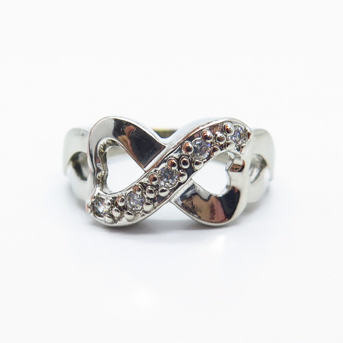 925 Sterling Silver C Z Heart Infinity Ring Size 6