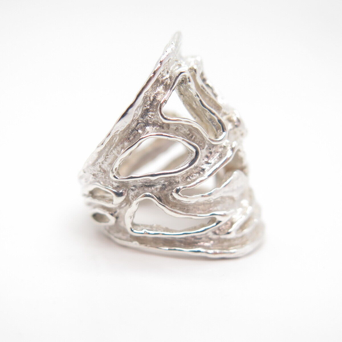 925 Sterling Silver Vintage Cutout Abstract Statement Ring Size 5